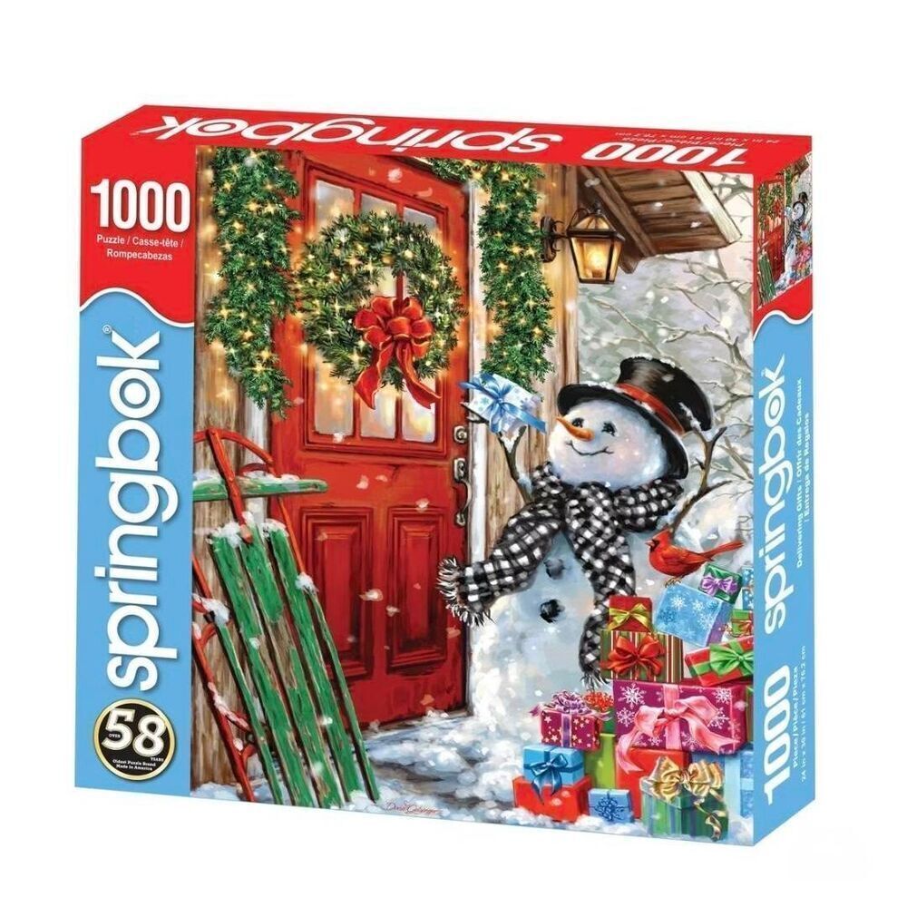 Springbok Delivering Gifts Snowman 1000 pc Jigsaw Puzzle USED